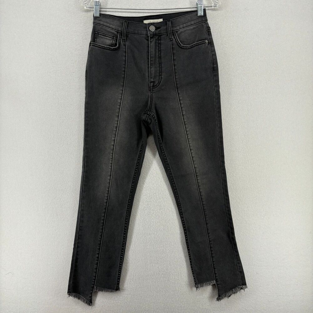 JOIE Jeans 26 High Waist Uneven Hem Stretch Frayed Cropped Skinny Denim Black